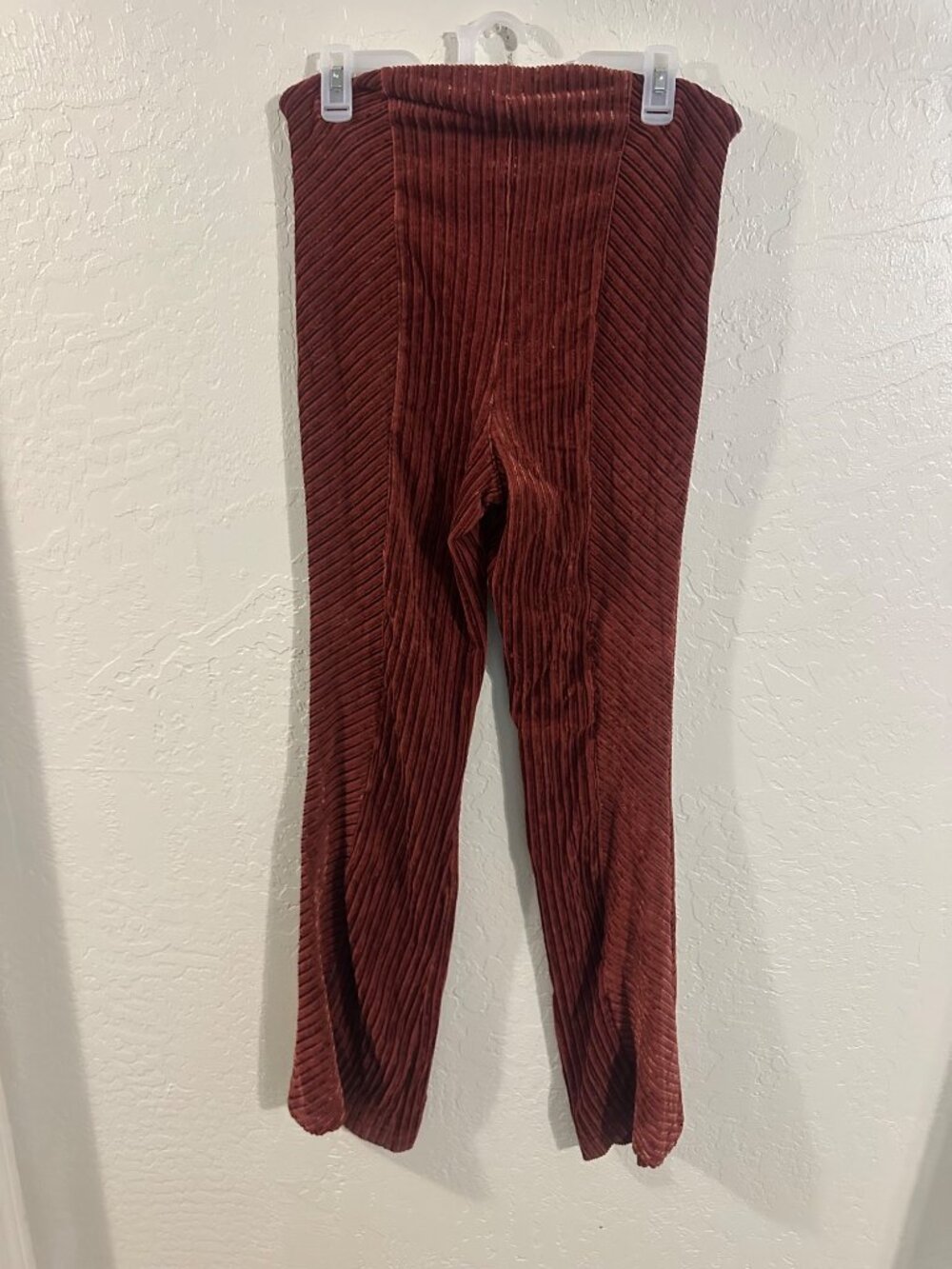 Free People Velvet High Rise Maroon Red Ribbed Bellbottom Pull on Pants - Picture 7 of 10